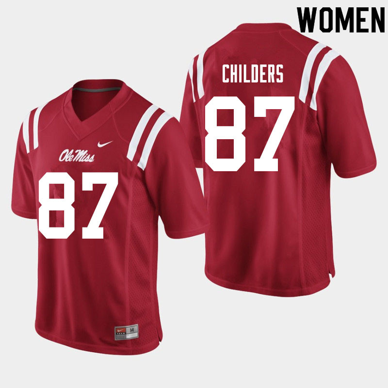 Garrett Childers Ole Miss Rebels NCAA Women's Red #87 Stitched Limited College Football Jersey OJY2858BG